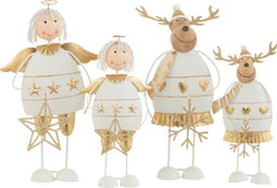 J-Line kerstfiguur Engel/Rendier - metaal - wit/goud - large - 2 stuks