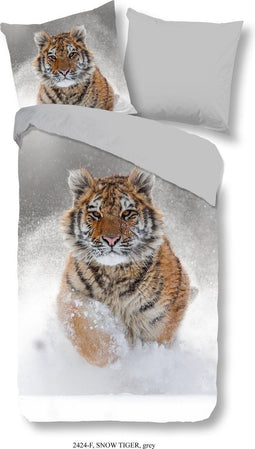 Good Morning Snow Tiger - Dekbedovertrek Flanel - 100% Katoen - Grijs - (135x200 cm)