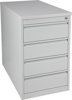 Praktische standcontainer 4 lades diep 80CM kleur Aluminium (RAL9006) topblad Wit
