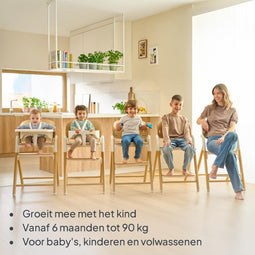 LIONELO Celia 3-in-1 Houten Kinderstoel (6 maanden-90 kg) Meegroeistoel, Verstelbare Hoogte & Voetsteun, 5-punts Gordel, Afneembaar Dienblad, Eenvoudig Schoon te Maken, Wit