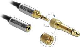 Premium 3,5mm Jack stereo audio verlengkabel met schroefbare 6,35mm Jack adapter / zwart - 1 meter
