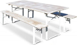 Premium Biertafelset White-wash met banken 70x180 cm