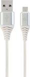 Premium micro-USB laad- & datakabel 'katoen', 1 m, zilver/wit