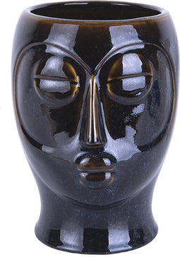 Present Time Plantenpot Mask - Glazuur Donker Bruin - 18,5x16x22,2cm