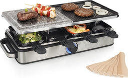 Princess Gourmetstel 162635 - Raclette 8 Personen - Steen en Grill Deluxe - 2 meter snoer - Regelbare thermostaat - 1400W