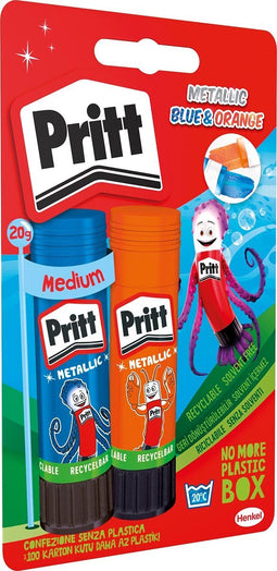 Pritt lijmstift 2x20 gram oranje en blauw metallic - 12 stuks