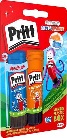 Pritt - Lijmstift 2x20 gram oranje en blauw metallic
