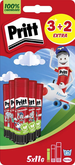 Pritt Original plakstift, 11 g, 3 + 2 gratis, op blister