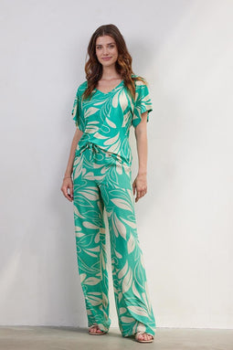 DIDI Dames Printed pants Breezer in green with Island print maat