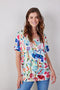 DIDI Dames Loose tee Flow print in offwhite with Bird garden print maat