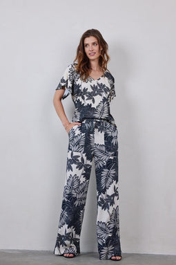 DIDI Dames Printed pants Breezer in offwhite with Floret print. maat