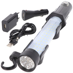 Professional work light LED flashlight with 65 LEDs including battery and charger as well as 12V ada