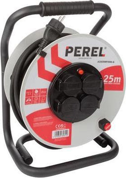 PROFESSIONELE NEOPREEN KABELHASPEL - 25 m - 3G2.5 - 4 STOPCONTACTEN - RANDAARDE