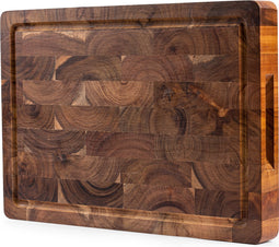 Professionele Snijplank Acacia Hout met Sapgeul en Handvaten – Anti-slip Borrelplank - Hakblok 26x38x3.5 cm - VDN