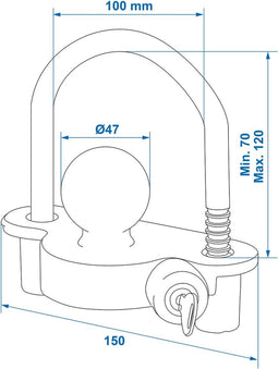 ProPlus Koppelingsslot - instelbare beugel - cilinderslot - Ø 50 mm - compact ontwerp