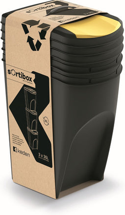 Prosperplast Keden - Prullenbak set van 3x35L - Zwart