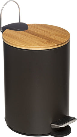 Prullenbak/pedaalemmer zwart metaal 3 liter - 17 x 24 cm - Voor badkamer en toilet