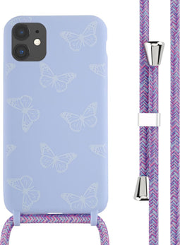 iMoshion Hoesje Geschikt voor iPhone 11 Hoesje Met Koord - iMoshion Siliconen design hoesje met koord - Meerkleurig / Butterfly