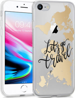 iMoshion Hoesje Geschikt voor iPhone SE (2022) / SE (2020) / 8 / 7 Hoesje Siliconen - iMoshion Design hoesje - Transparant / Meerkleurig / Goud / Let's Go Travel