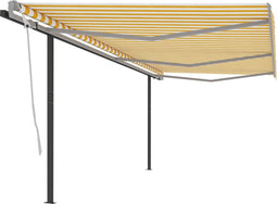 vidaXL - Luifel - automatisch - uittrekbaar - met - palen - 6x3 - m - geel - en - wit