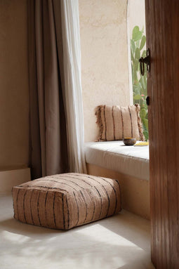 PS-Collection De Oh My Gee Poef - 60x60x25 cm - Beige/Zwart - Katoen - poef rond velvet, zitzak, poef rond, poef rond grijs, poefs rond, poef velvet,