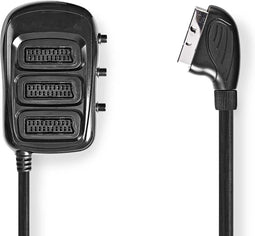 Nedis SCART-Switchbox - SCART Male - 3x SCART Female - Vernikkeld - Maximale resolutie: 800x480 - 0.50 m - Rond - PVC - Zwart - Doos