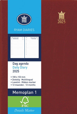 Ryam Bureau Agenda 2025 Memoplan 1 Harde Kaft (10cm x 15.3cm)