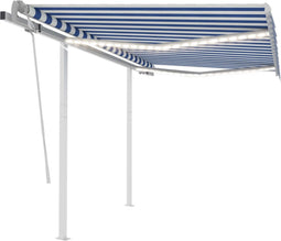 vidaXL - Luifel - handmatig - uittrekbaar - met - LED - 3,5x2,5 - m - blauw - en - wit