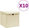 vidaXL - Opbergboxen - met - deksel - 10 - st - 28x28x28 - cm - crèmekleurig