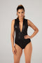 Christine Xenna - Wetlook Body - 2-kanten rits - Zwart