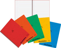 Aurora Spiraal Schrift A4 formaat, gelinieerd, gekleurde kartonnen omslag, pak van 10 stuks
