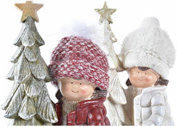 Kerstversiering DKD Home Decor Polyester Hars Purpurine Kinderen (17 x 11 x 27,5 cm) (2 Stuks)