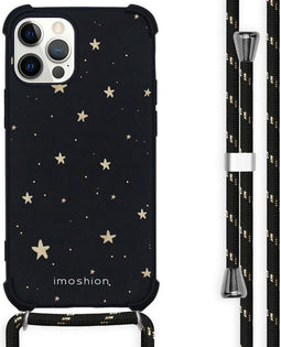 iMoshion Hoesje Geschikt voor iPhone 12 Pro Max Hoesje Met Koord - iMoshion Design Hoesje met Koord - Goud / Zwart / Stars Gold