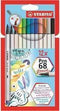 STABILO Pen 68 Brush - Premium Brush Viltstift - Met Flexibele Penseelpunt - Etui Met 19 Verschillende Kleuren