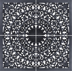 PTMD Akoulina Black MDF Antique Carved Wallpanel 4 Pcs