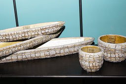 PTMD Albin Ovale Schaal - 38 x 9 x 4,5 cm - Cement - Wit