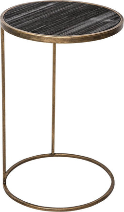 PTMD Alex zwarte bijzettafel metalen met houten blad rond maat in cm: 36 x 36 x 60 - Zwart