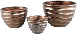 PTMD Alyshia Bronze Ceramic Round Pot Wavy Lines SV3