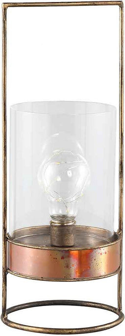 PTMD Amber metalen tafellamp met glas en LED verlichting - 14 x 14 x 36 cm. - messing kleur