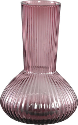 PTMD Anouk Purple Solid Glass Vase Ribbed Round Low