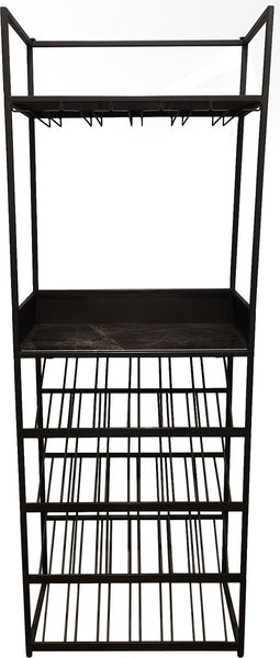 PTMD Arto Wine Rack Dark Grey Base Brown Marble