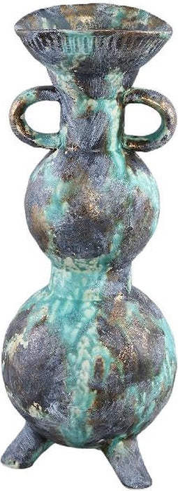 PTMD Ayaz Turquoise Glazed Ceramic Pot 2 Ears Bubble Shape High