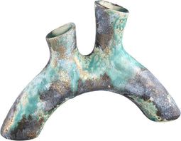 PTMD Ayaz Turquoise Glazed Ceramic Pot With Two Holes