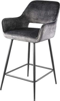 Ptmd Barstoel Fal Low Velvet - Antraciet