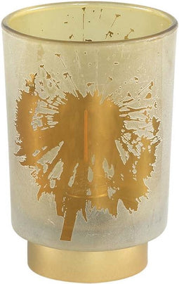 PTMD Besh Rond Windlicht - H15 x Ø10 cm - LED - Glas - Bruin/Goud