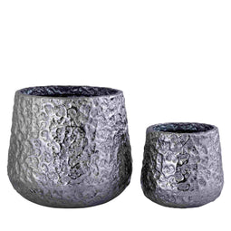 PTMD Bloempot Burt - 34x34x32 cm - Aluminium - Zwart - Set van 2