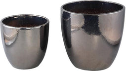 PTMD Bloempot Mylie - 36x36x31 cm - Keramiek - Zilver - Set van 2