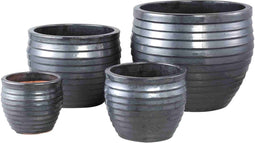 PTMD Bloempot Triston - 46x46x37 cm - Keramiek - Zwart - Set van 4