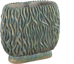 PTMD Brendan Green Cement Oval Pot Carved Gold Finish L