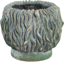 PTMD Brendan Green Cement Round Pot Carved Gold FinishL